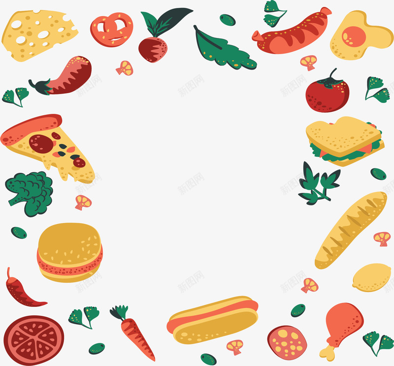 飞舞的美食食材边框矢量图ai免抠素材_88icon https://88icon.com 矢量png 美味食物 美食边框 美食食材 食材 食材边框 矢量图