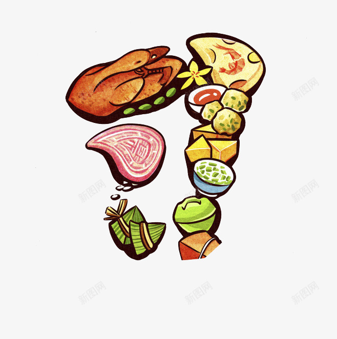 卡通手绘各种食物大全png免抠素材_88icon https://88icon.com 手绘食物 披萨 粽子 肉 食物大全