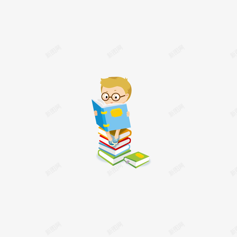 看书的小孩png免抠素材_88icon https://88icon.com 书本 卡通 小男孩 手绘 眼镜 红色的 黄色的