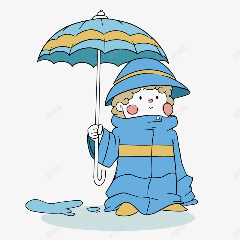 下雨的小孩矢量图ai免抠素材_88icon https://88icon.com 儿童插画 卡通 蓝色 雨衣 矢量图