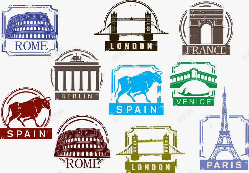 彩绘外国著名建筑png免抠素材_88icon https://88icon.com 国外 建筑 彩绘 著名