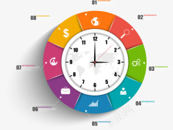 彩色时钟商务信息图矢量图素材