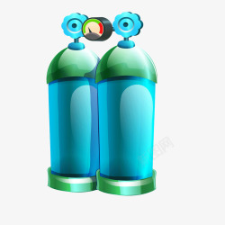 蓝色绿色质感卡通氧气瓶矢量图素材
