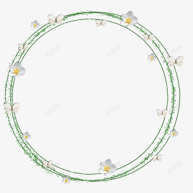 绿叶圆环白色花朵蝴蝶png免抠素材_88icon https://88icon.com 白色 绿叶 花朵 蝴蝶