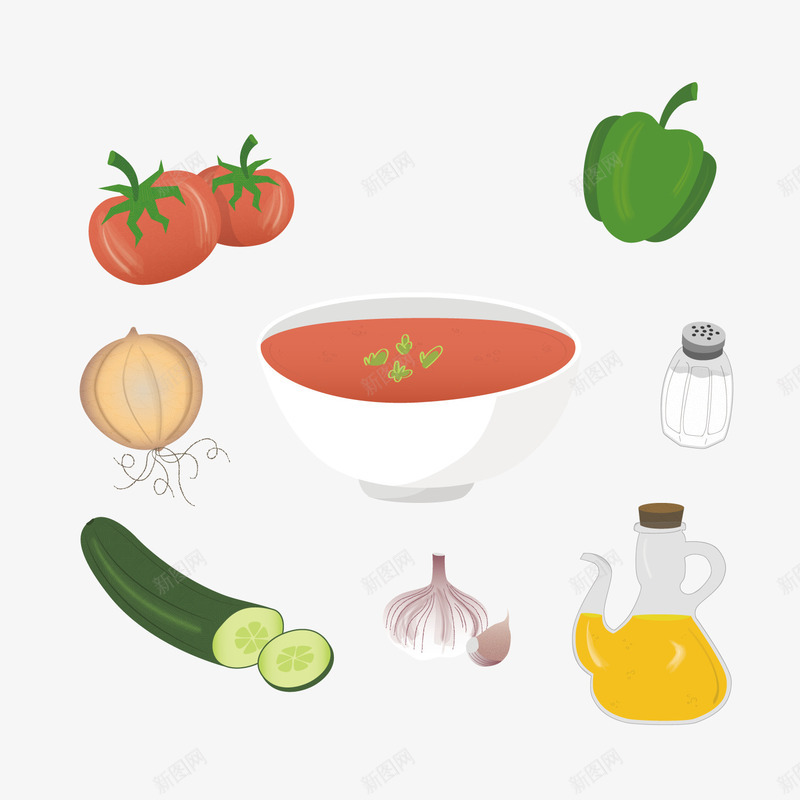 彩绘西班牙蔬菜冷汤食谱png免抠素材_88icon https://88icon.com 制作 料理 食物 食谱