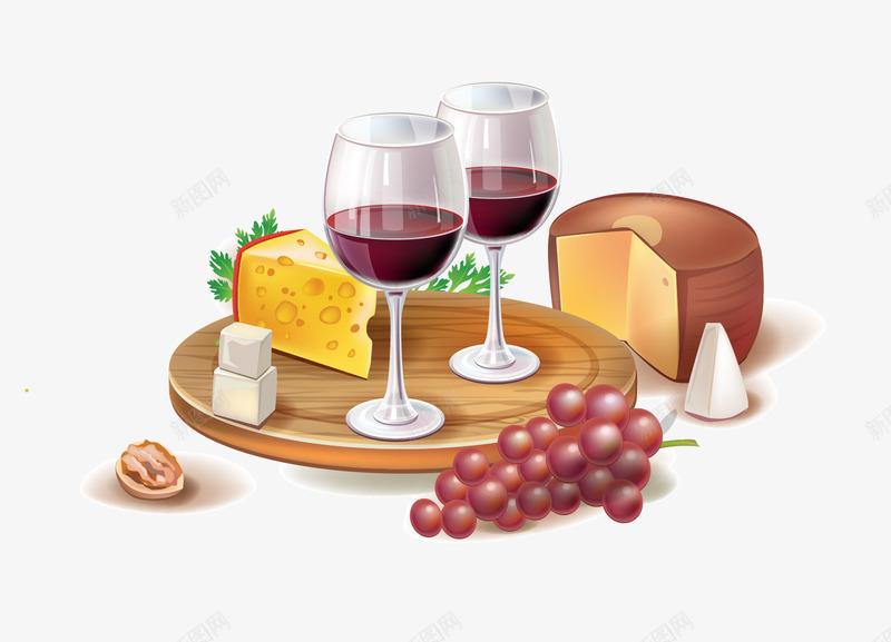 红酒面包png免抠素材_88icon https://88icon.com 奶酪 红酒 葡萄 面包
