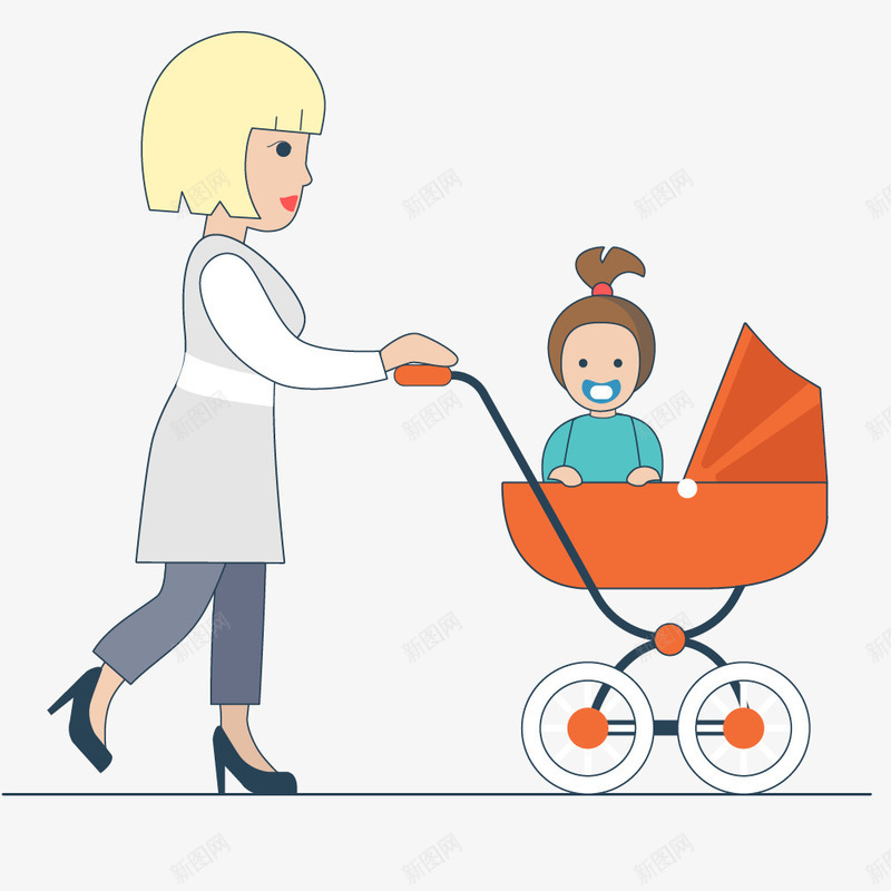 妈妈推着宝宝卡通图png免抠素材_88icon https://88icon.com 卡通 女宝宝 妈妈 婴儿 宝宝 小推车 母与女 母女