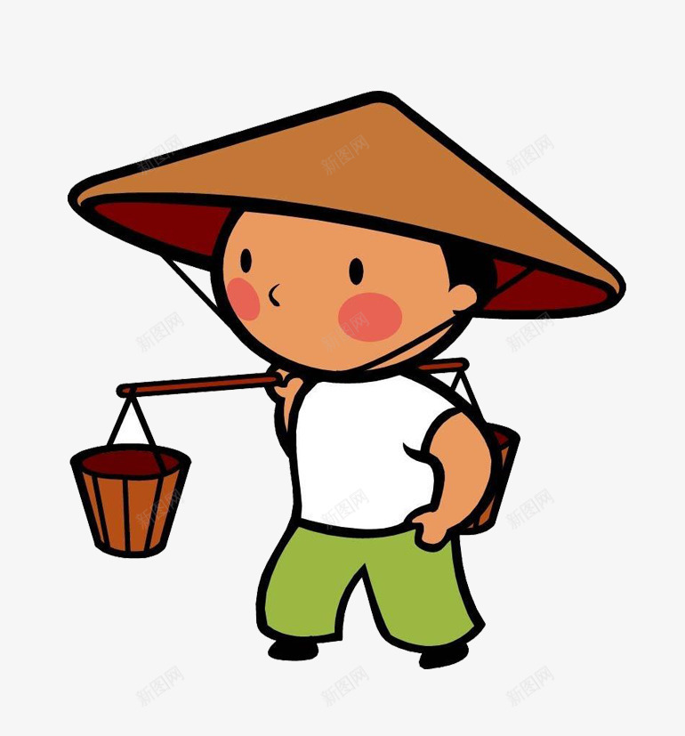 卡通可爱挑扁担的小孩png免抠素材_88icon https://88icon.com 卡通 可爱 小孩 帽子 扁担 手绘 挑扁担 木桶 红扑扑