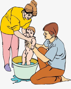 爸妈帮宝宝洗澡素材