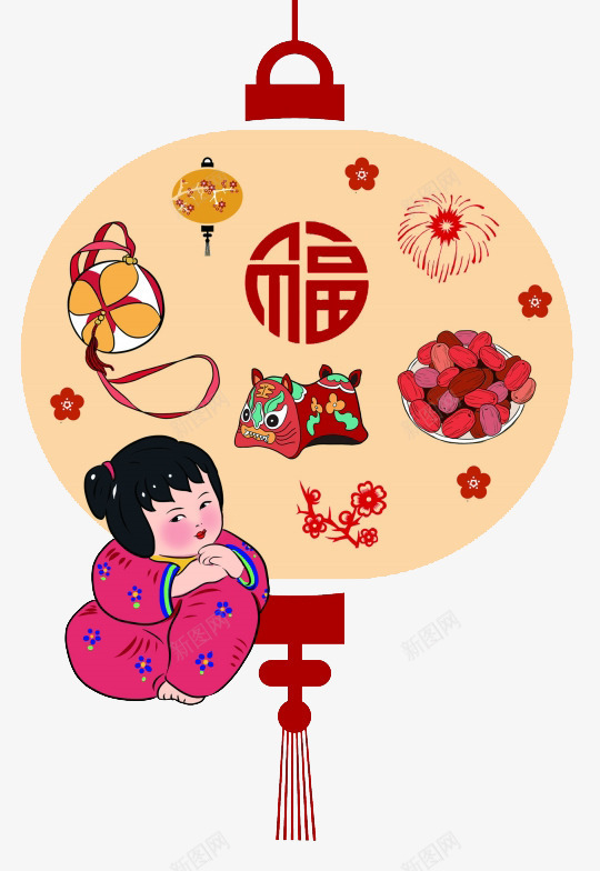 过年png免抠素材_88icon https://88icon.com 布老虎 福字 胖娃娃 过年啦