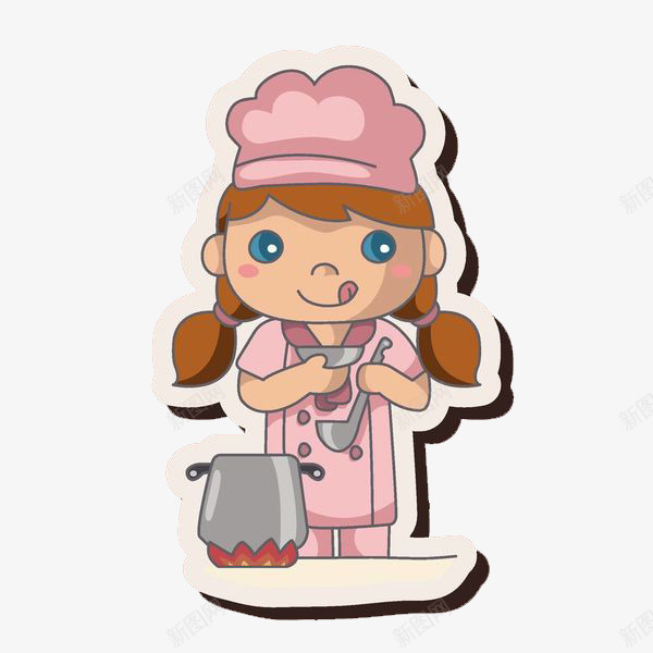 手绘喝汤的女厨师png免抠素材_88icon https://88icon.com 勺子 卡通手绘 厨娘 厨师 女孩 女生 水彩 汤勺 粉色 食物