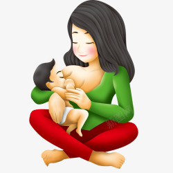 吃奶的婴儿手绘卡通妈妈哺乳高清图片