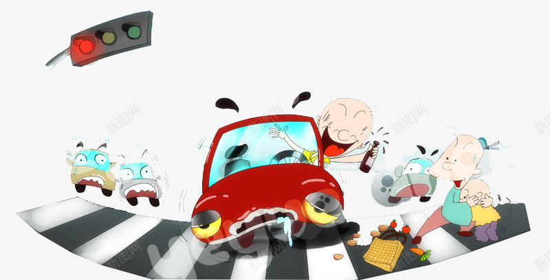 交通法规卡通图画png免抠素材_88icon https://88icon.com 交规 信号灯 卡通人物 小孩 斑马线 汽车 红灯 老人