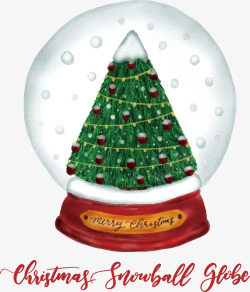 手绘圣诞树水晶球素材