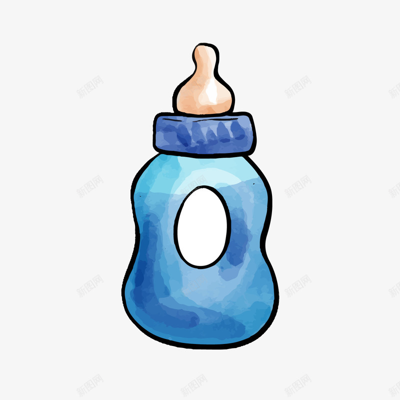 手绘蓝色奶瓶png免抠素材_88icon https://88icon.com 卡通 婴儿用品 手绘奶瓶 背景装饰 蓝色