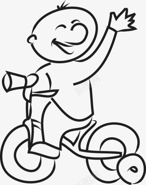 卡通女孩吃西瓜手绘骑车的微笑男孩矢量图图标图标