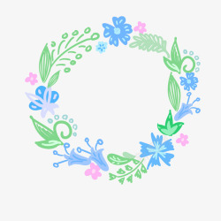 蓝色手绘的花朵圆环素材