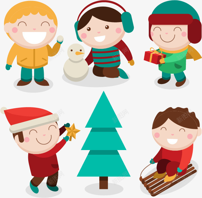 5个圣诞节孩子png免抠素材_88icon https://88icon.com 圣诞树 圣诞节 堆雪人 小孩子 玩耍 矢量素材