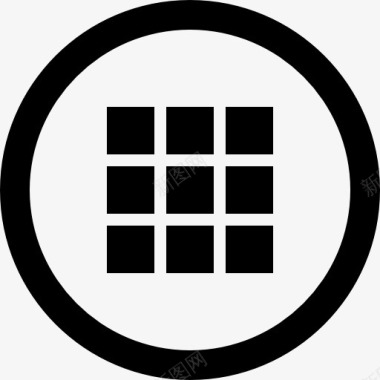正方形盒网格或可视化选项界面圆形按钮图标图标