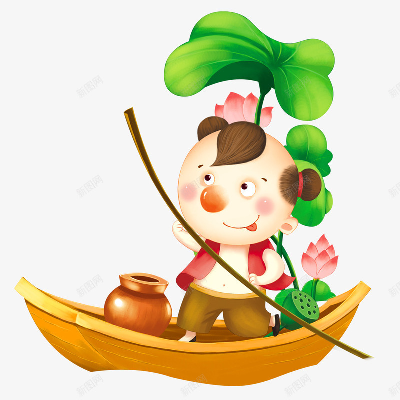 划船的小孩png免抠素材_88icon https://88icon.com 卡通小孩 叶子 小孩 矢量装饰 罐子 装饰