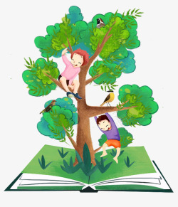 手绘卡通插图六一儿童节爬树的小素材