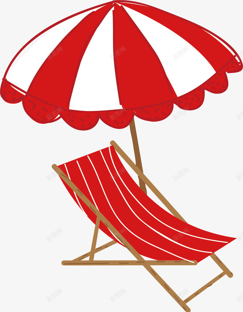 舒适沙滩躺椅png免抠素材_88icon https://88icon.com 太阳伞 矢量素材 红白条纹 舒适休闲 躺椅