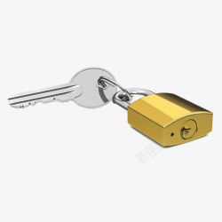 银色圆形铁丝锁和钥匙的钥匙环素材
