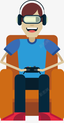 坐沙发人物科技虚拟现实游戏中的矢量图素材