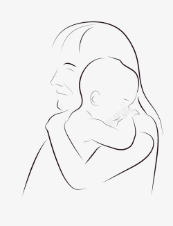 怀抱中的婴儿手绘线条素材