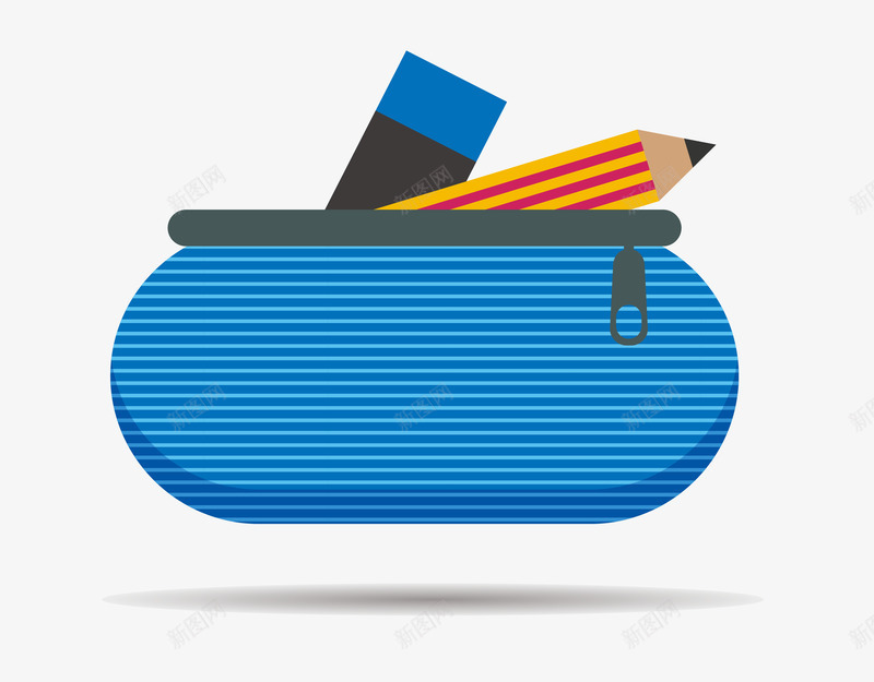 蓝色条纹笔袋png免抠素材_88icon https://88icon.com 卡通 文具 文具盒笔袋 笔袋 蓝色 铅笔