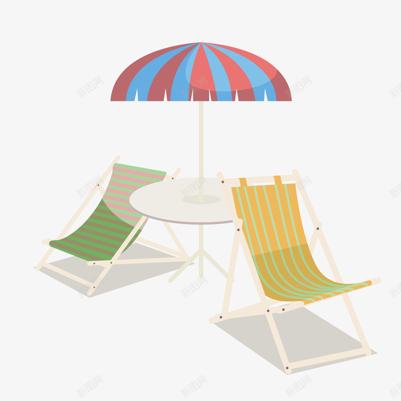 沙滩椅png免抠素材_88icon https://88icon.com 伞 条纹 桌子 沙滩椅