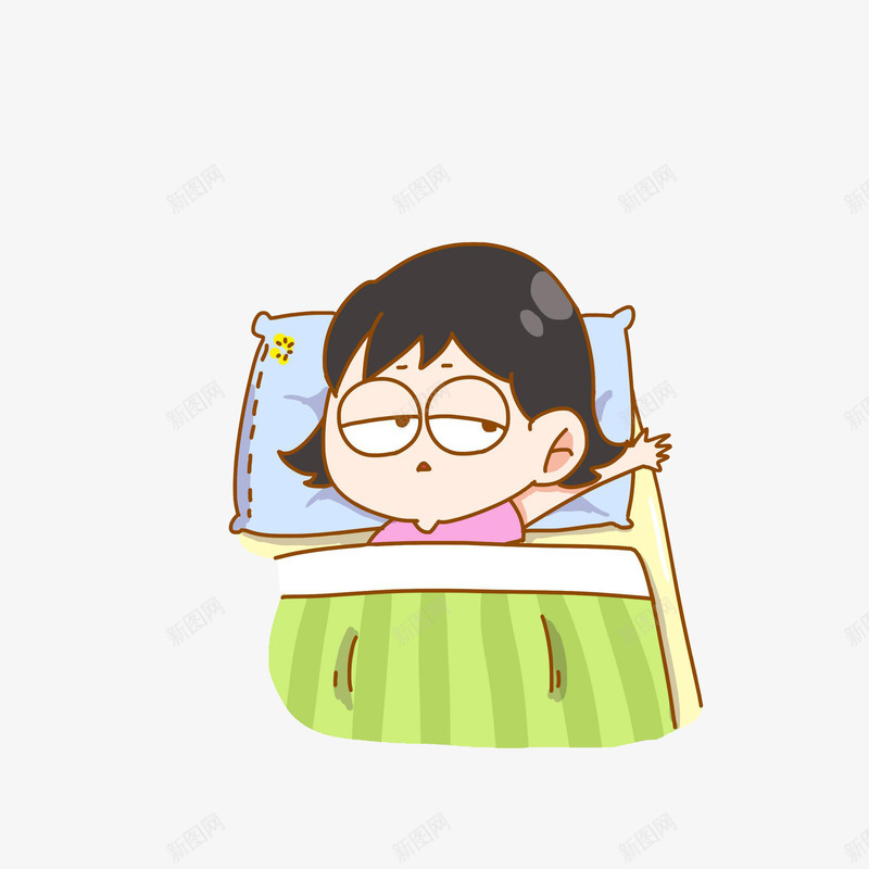 卡通床上睡眼朦胧的女孩png免抠素材_88icon https://88icon.com 伸出手 卡通女孩 睡眼朦胧 躺着的小孩