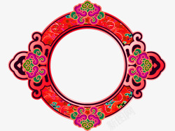 红色古典花纹圆环装饰图案素材