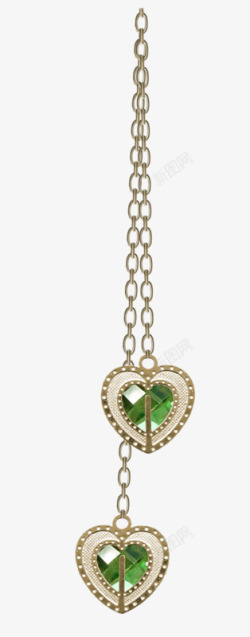 铁链子金属绿色心形宝石素材