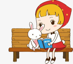 坐在板凳看书的小女孩素材