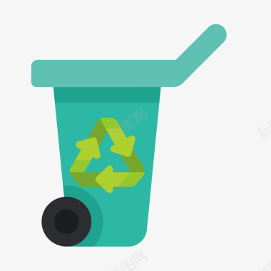 灰色轮子绿色垃圾桶图标图标