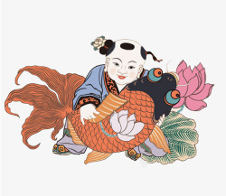 童子抱鱼免扣童子抱鱼高清图片