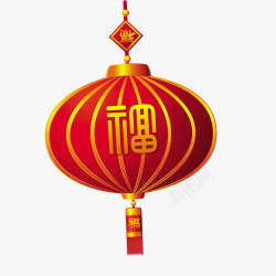 手绘中国风带福字红灯笼素材
