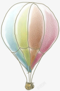 手绘水墨热气球装饰条纹素材