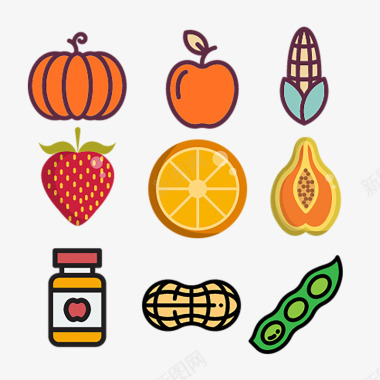 健康沙拉蔬菜水果和蔬菜的图标图标