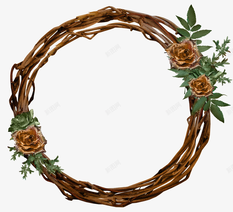 棕色枯枝圆环png免抠素材_88icon https://88icon.com 枯枝圆环 棕色圆环 花朵装饰圆环