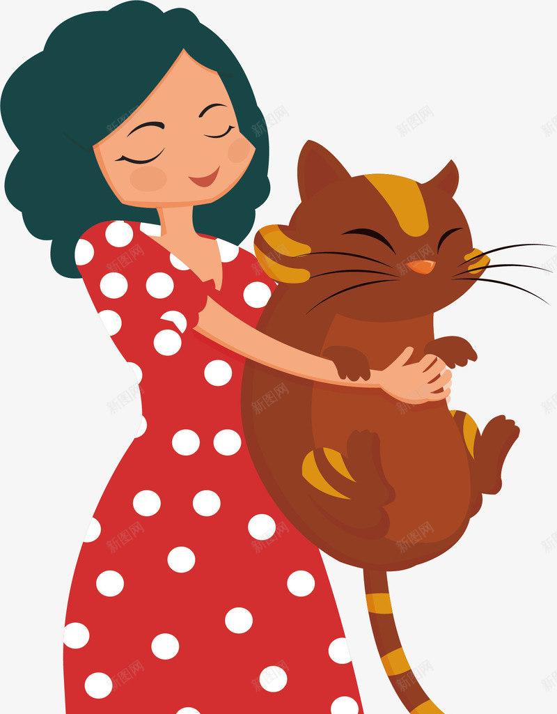 抱着猫咪的可爱女孩矢量图ai免抠素材_88icon https://88icon.com 可爱女孩 宠物猫 抱着猫咪 矢量png 红裙女孩 胖猫咪 矢量图