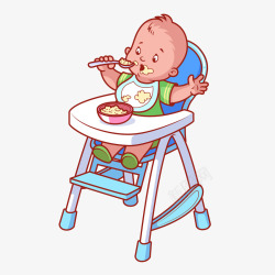 婴儿吃饭手绘小婴儿自己吃饭矢量图高清图片