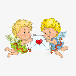 金发婴儿拿着情书的两个天使丘比特高清图片