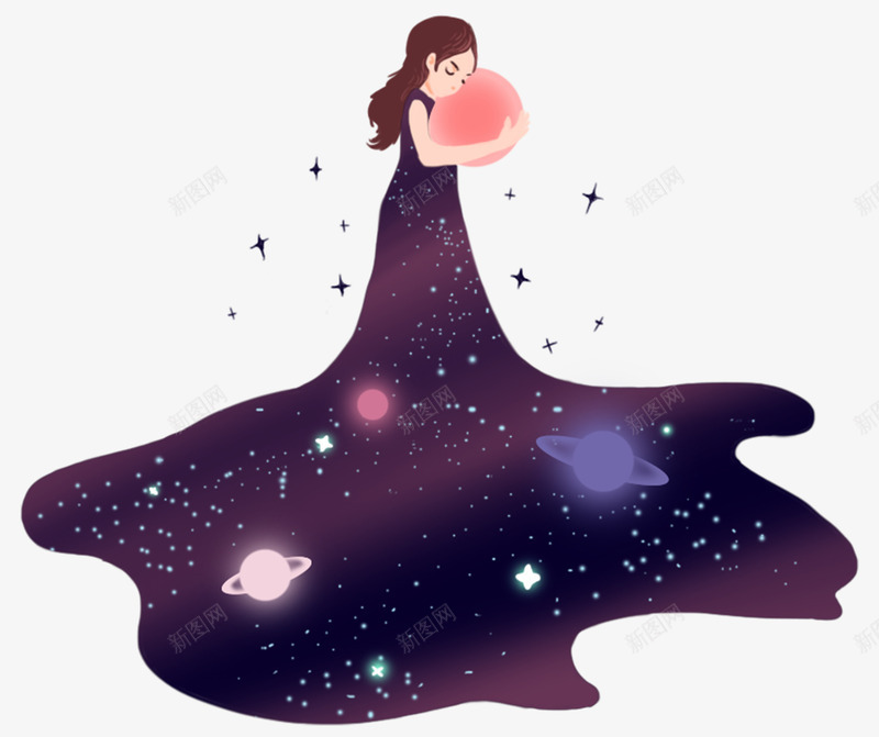 手绘穿星球裙子的女孩png免抠素材_88icon https://88icon.com 卡通手绘 女孩 插画 星球裙子 简约 装饰图案