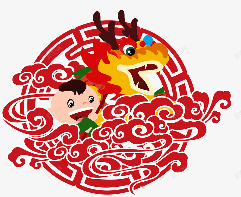 新年装饰卡通剪纸png免抠素材_88icon https://88icon.com 剪纸 卡通手绘 新年 装饰图案 过年 龙抬头