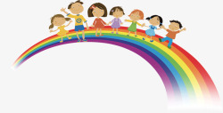 八个小孩手拉手彩虹上的小孩高清图片