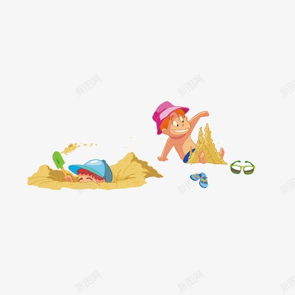 卡通人物png免抠素材_88icon https://88icon.com 两个小孩 沙滩 玩沙子