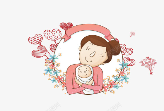 婴儿手推车矢量手绘伟大的母爱母亲节图标图标