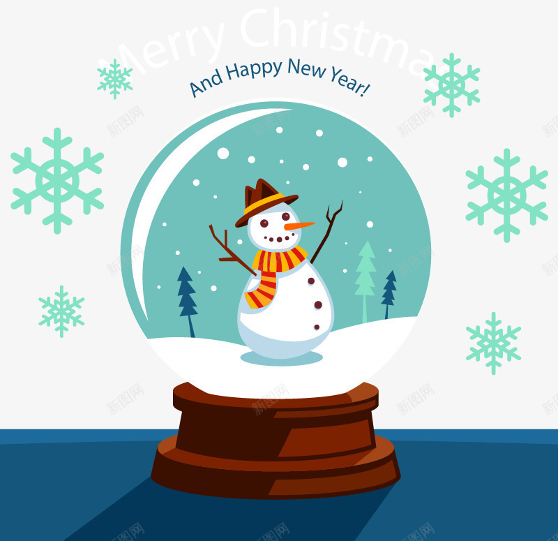 新年水晶球矢量图ai免抠素材_88icon https://88icon.com 免扣png素材 免费png素材 水晶球 雪人 飘雪 矢量图